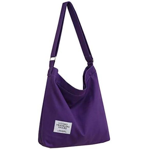 Women's Purple Imported Canvas Retro Large Size Shoulder Crossbody Tote Bag - Picture 4 of 4
